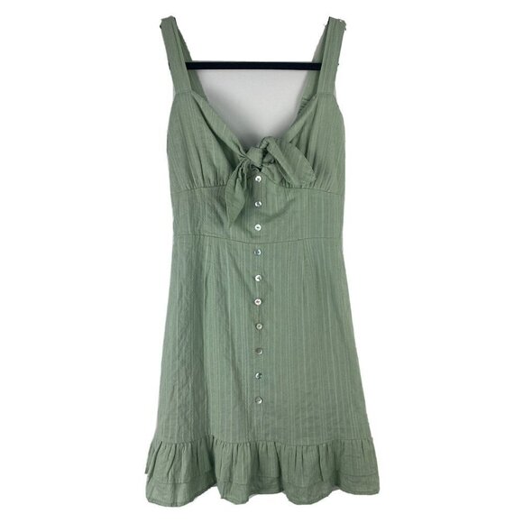 Lost + Wander Womens Dress Size XS Sage Green Smocked Button Ruffle Tie Front - Picture 1 of 8